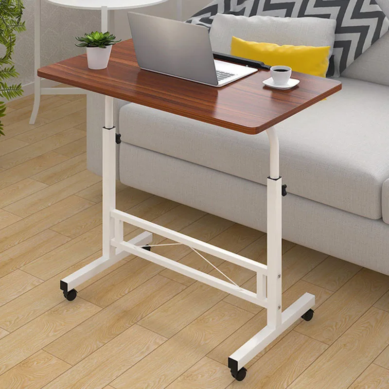 Adjustable Computer Desk Simple Mobile Lifting Laptop Table With Wheels Wood Laptop Table Beside Bed Sofa