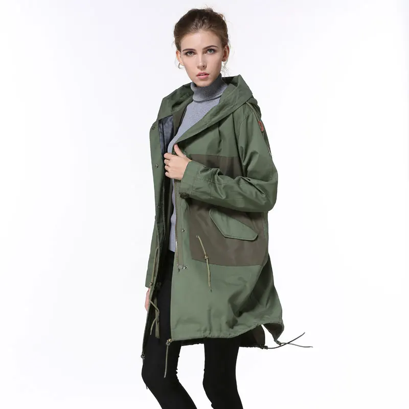 Фото Женское длинное пальто без меха зеленое с капюшоном весна 2019 coats coats long jacketarmy green Женское длинное пальто без меха зеленое с капюшоном весна 2019 coats coats long jacketarmy green