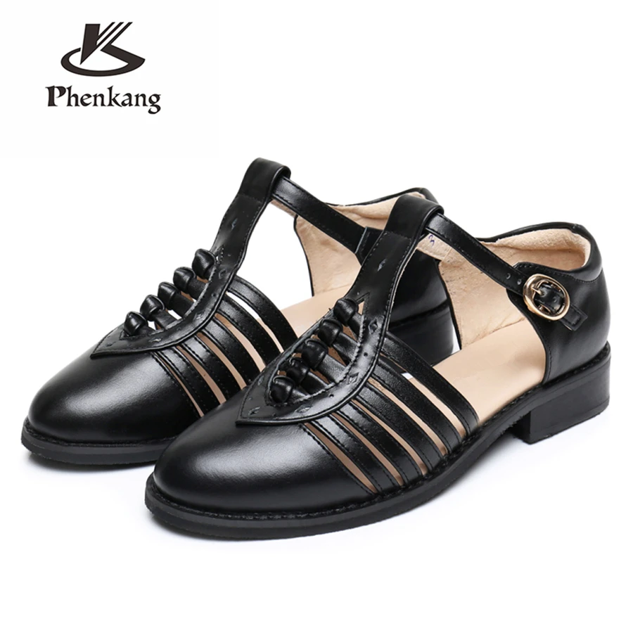 

Women summer Sandals 100% Genuine cow Leather brogues Sandals flats shoes Woman Shoes sandals oxford shoes 2018 black white grey