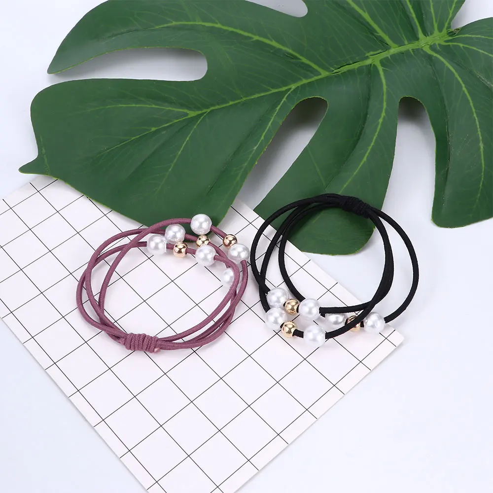 

1pc Simulated Pearl Elastic Rubber Bands Multi-layer Fresh Style Hair Rope Girls Ponytail Holder Scrunchies