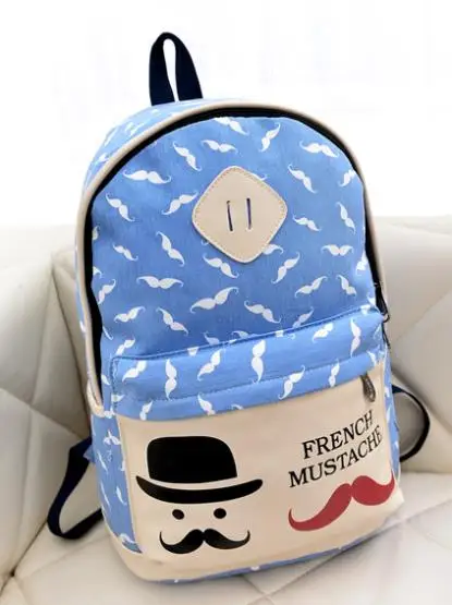 New Canvas Backpacks Women School Bags Shoulder Mustache Backpack Mochilas Women Girls Double-shoulder Girlls Schoolbags Bookbag bookbags-for-girls