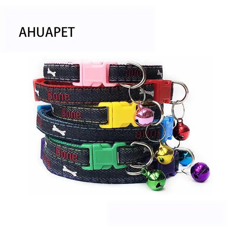 

Jean Pet Necklace Kitty Collar Katten Halsband Collier Chat Coleira Gato Cat Neck Belt Adjustable Denim Collars With Bells E