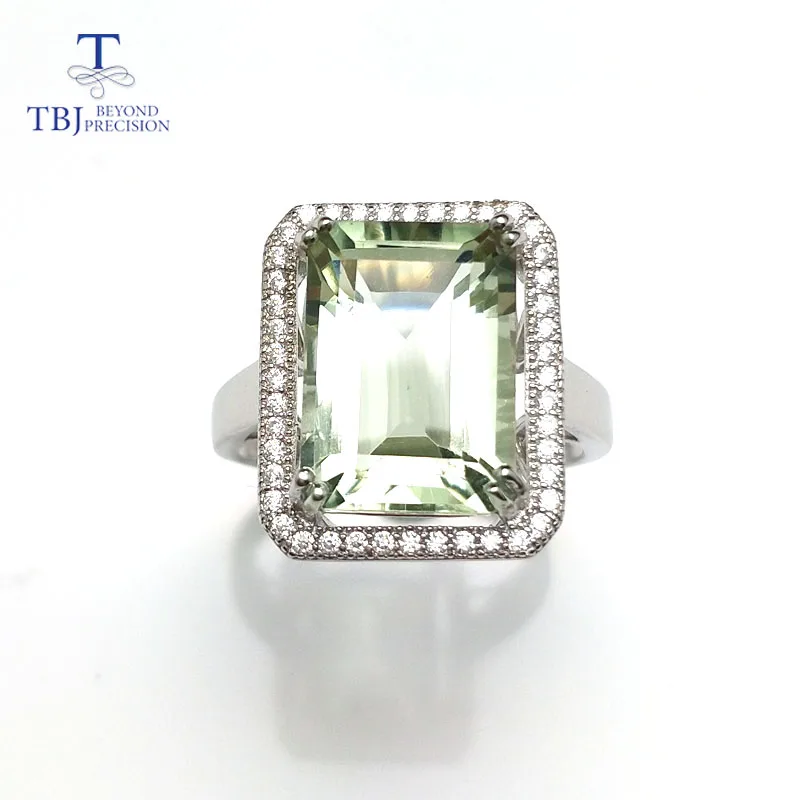 TBJ, натуральный зеленый аметист 7.5ct драгоценный камень кольцо из стерлингового серебра 925 пробы ювелирные изделия для женщин как день рождения Юбилей подарок на день Святого Валентина