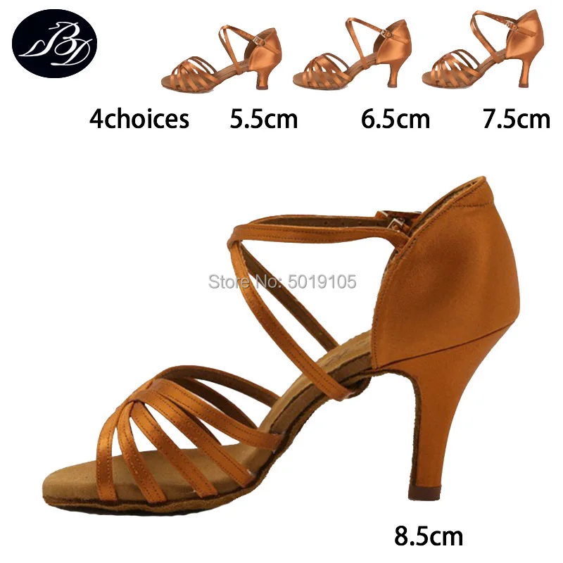 

New Women Latin BD Dance Shoe 216 Satin Sandal Ladies Latin Dancing Shoes pro Soft Sole Straight high Heel comfortable stable