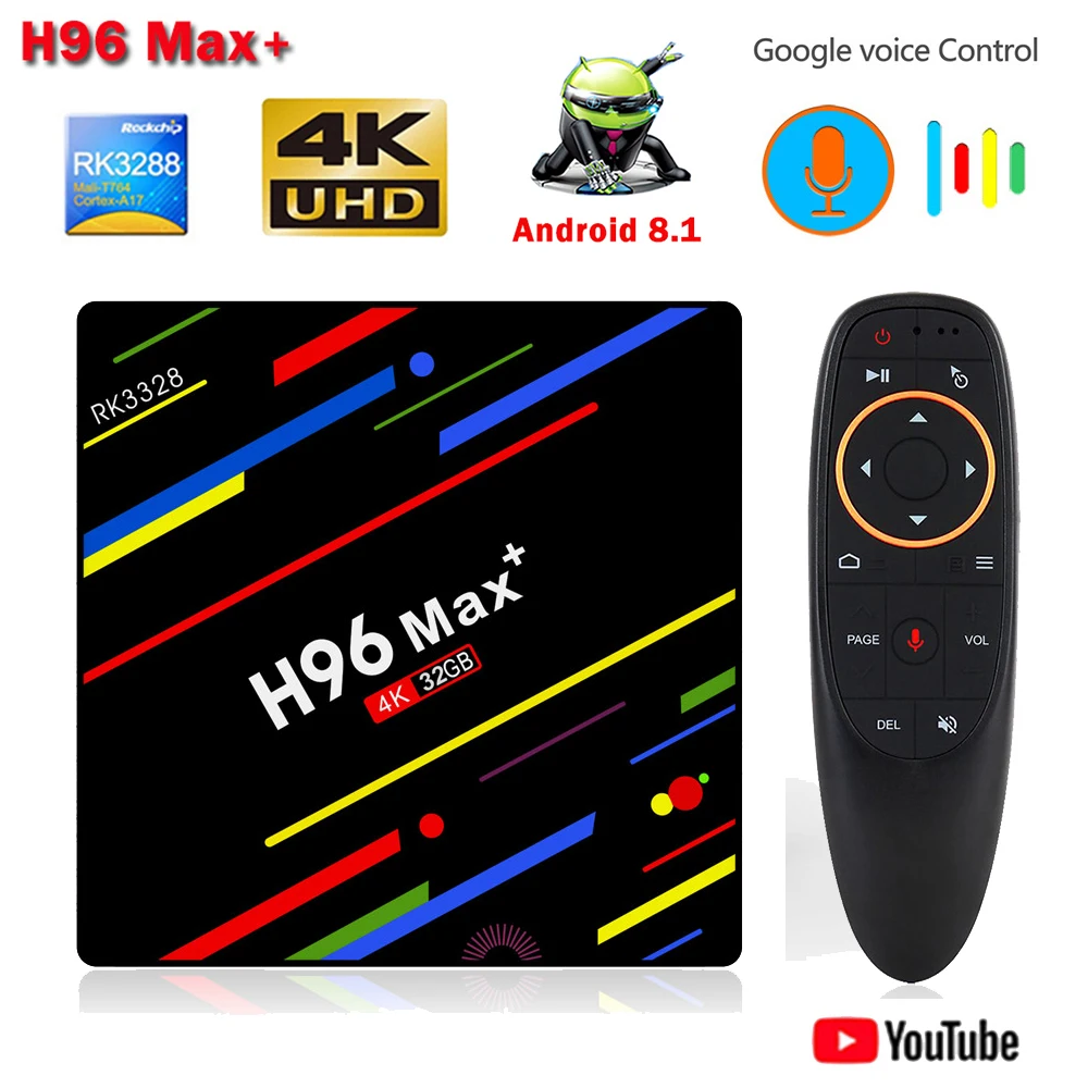

2019 RK3328 H96 MAX Plus 4K Set-top Box 4GB 32GB Smart TV Box Android 8.1 2.4G WIFI USB 3.0 High Speed 4K Media Player H96 MAX+