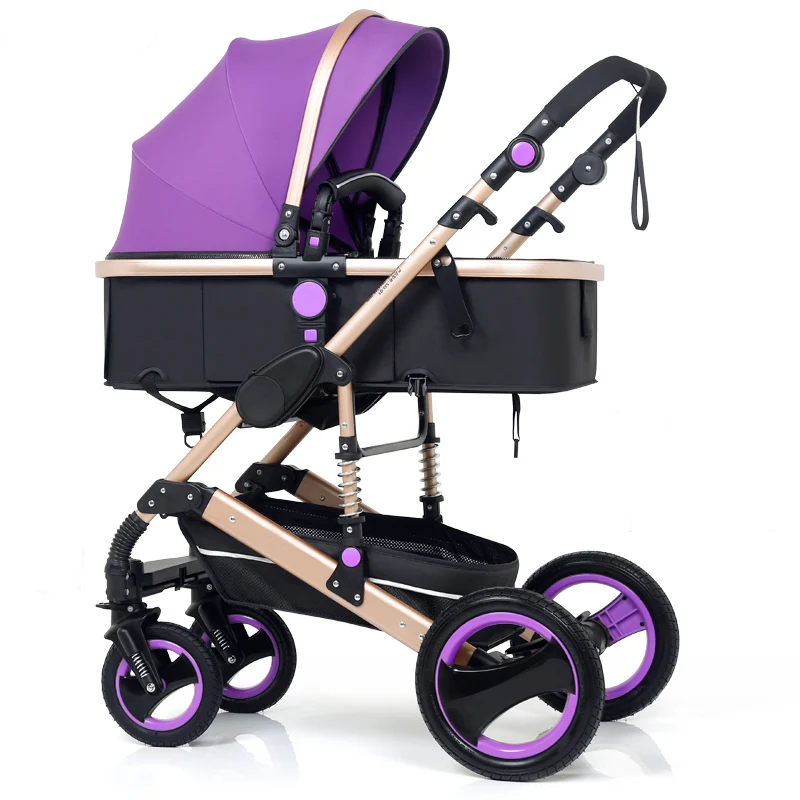 Многофункциональная 3 в 1 детская коляска с высоким пейзажем, складная коляска, Золотая детская коляска, коляска для новорожденных - Цвет: Purple