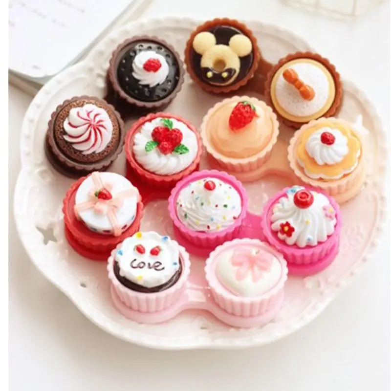 

1pcsEasy Travel Cartoon Cake Cream Shape Contact Lens Case Box Set Container CN