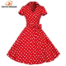 4XL plus size 2016 New Summer Women Retro Vintage Pin Up Dresses 50s 60s Polka dots Cotton Dress Short sleeve Vestido de fiesta