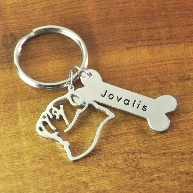 Pug Keychain Custom Dog Lover Keychain Personalized Pug Keyring Custom