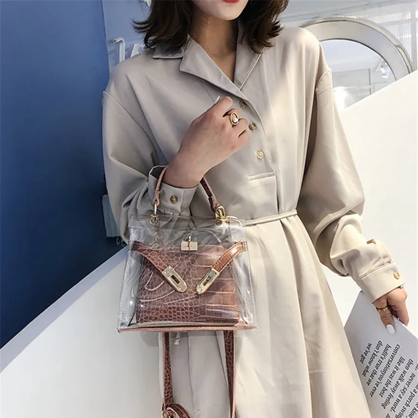 TOYOOSKY 2019 حار بيع النساء شفافة رفرف حقيبة واضح PVC صغيرة Crossbody حقيبة التمساح السيدات حقيبة يد حقائب كتف الإناث