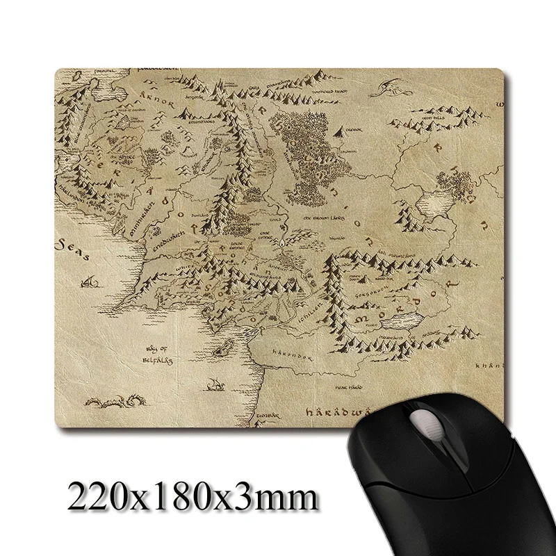 Нескользящий Резиновый коврик для мыши с рисунком карты средней земли, 220x180x3 мм