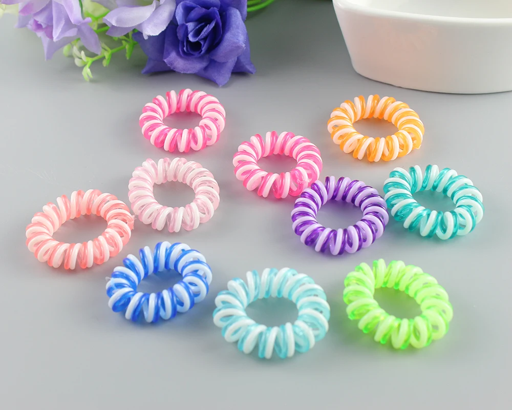 

Cute 3CM Small Size double color Elastic Rubber Hairband Telephone Wire Hair Tie Ring Ponytail For Girl Hair Scrunchy