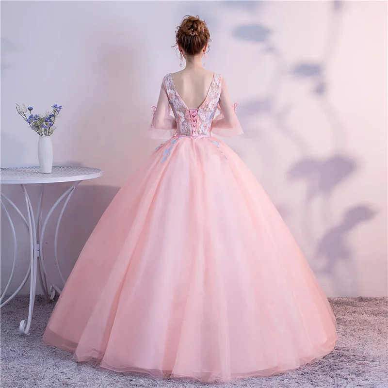 ruthshen Vestido Debutante 15 Anos Quinceanera Dresses V-neck Illusion Ball Gowns Appliques Half Sleeves Prom Gowns New Arrival