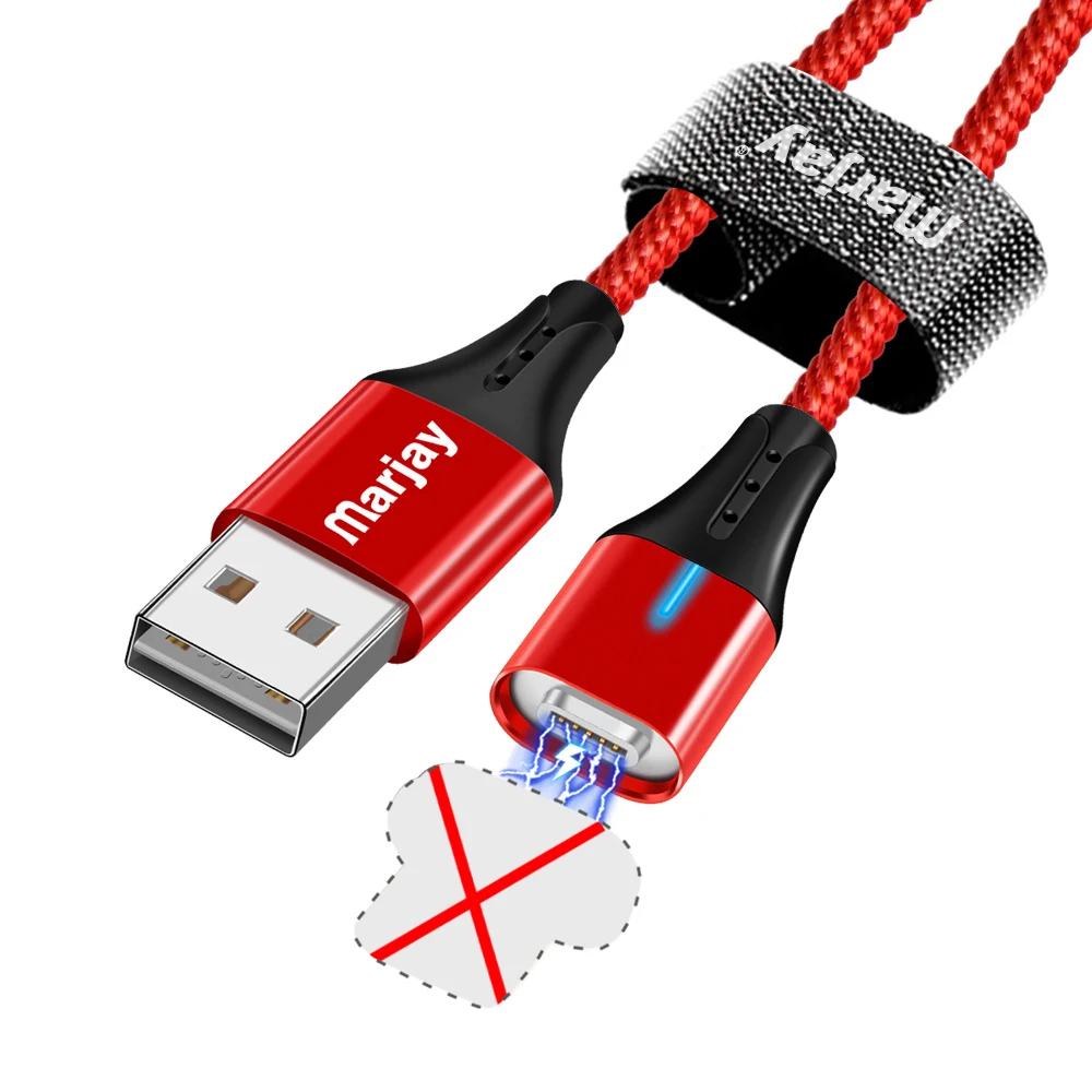 Магнитный зарядный Micro USB кабель Marjay для мобильного телефона iPhone samsung Xiaomi QC3.0, быстрое магнитное зарядное устройство, кабель usb type-C - Цвет: Only Red Cable