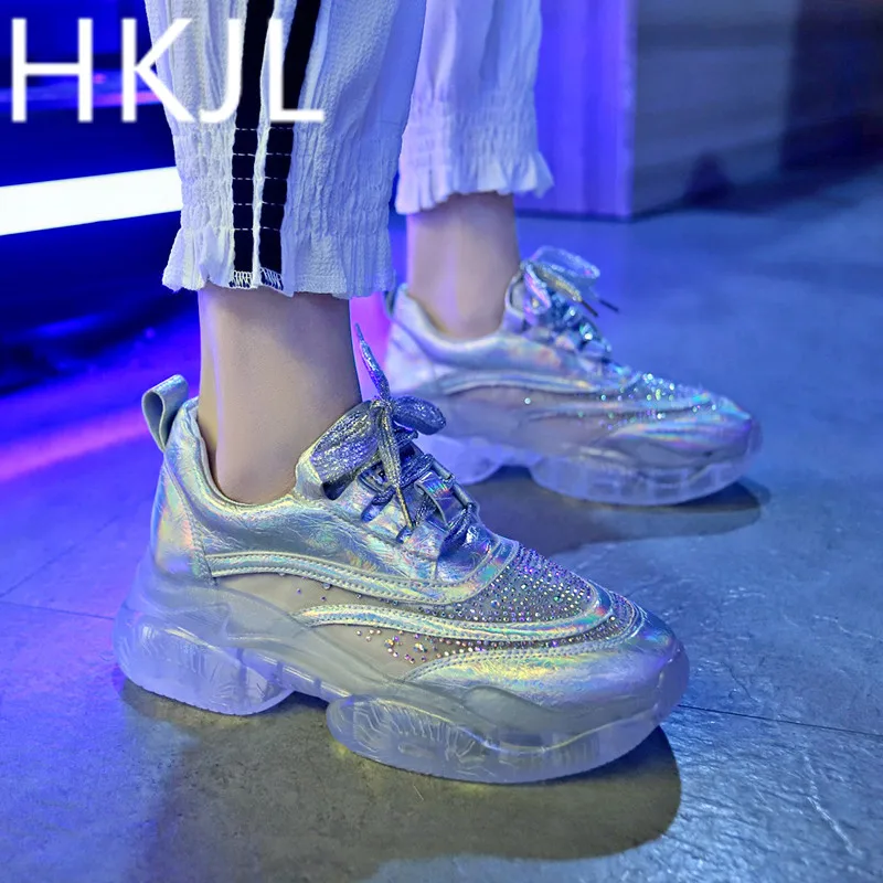 

HKJL Net shoe woman 2019 transparent new summer thick bottom water drill crystal shoe jelly bottom belt drill breathable A562