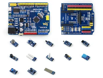 

AVR Board UNO PLUS Onboard MCU ATMEGA328P-AU Compatible with UNO R3 Board Kit + IO Expansion Shield +Sensor Modules