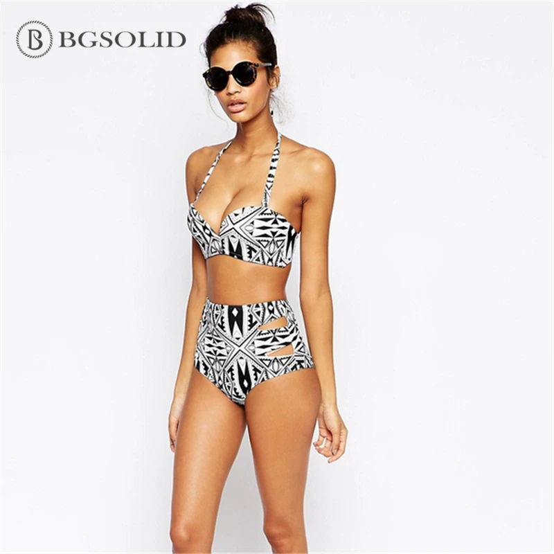 

2019 new women's split bikini swimsuit with black and white graffiti