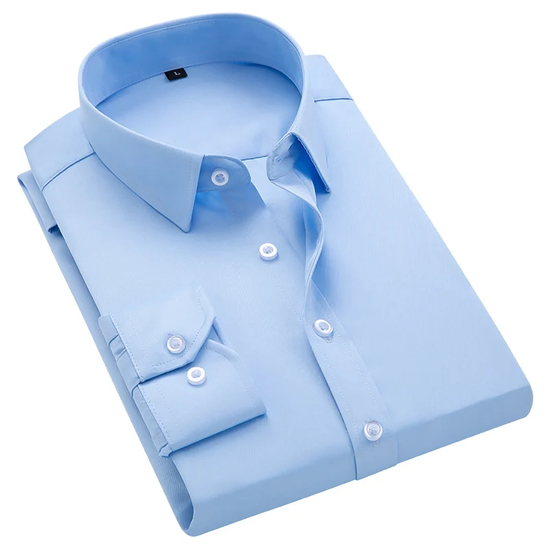 New Smart Casual Shirts Men Wedding Business Party Formal Business Men Dress Shirts Male Solid White 5