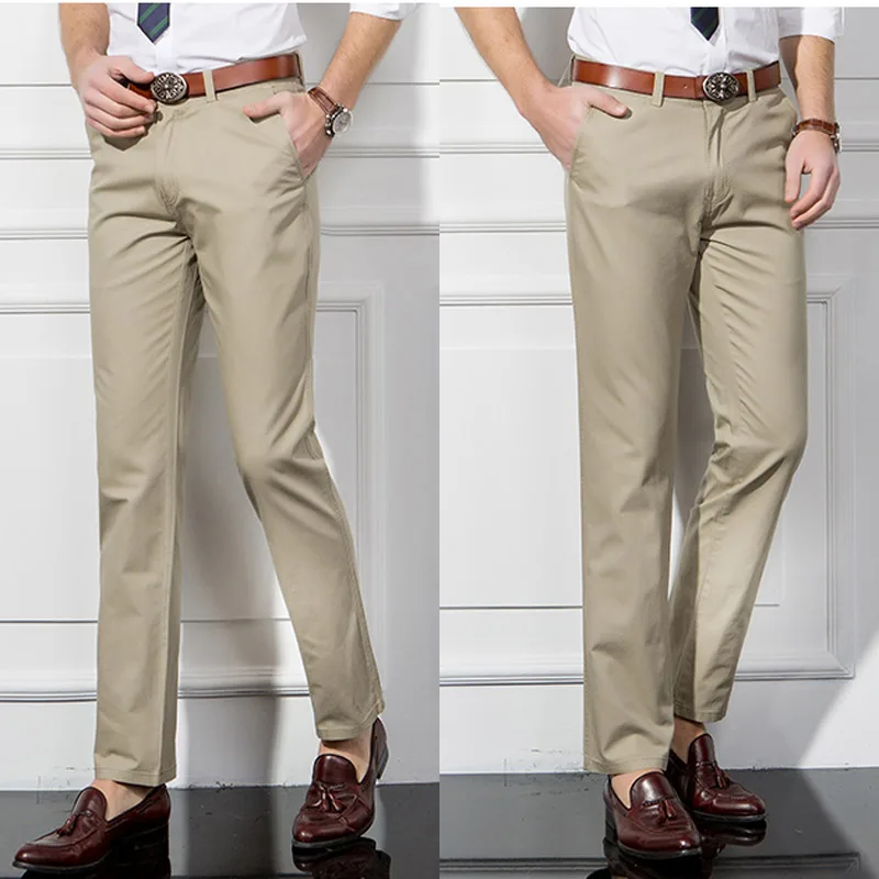 Kegzeir высокое качество осень Повседневное брюки Для мужчин Классика Бизнес повседневные штаны для стройных посадка прямые хаки Для мужчин брюки чинос