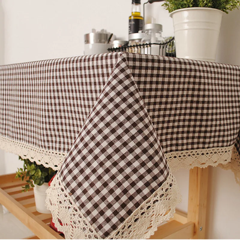 Декоративная скатерть с классическим клетчатым принтом, кружевная скатерть из хлопка и льна, покрытие для обеденного стола для кухни, домашний декор