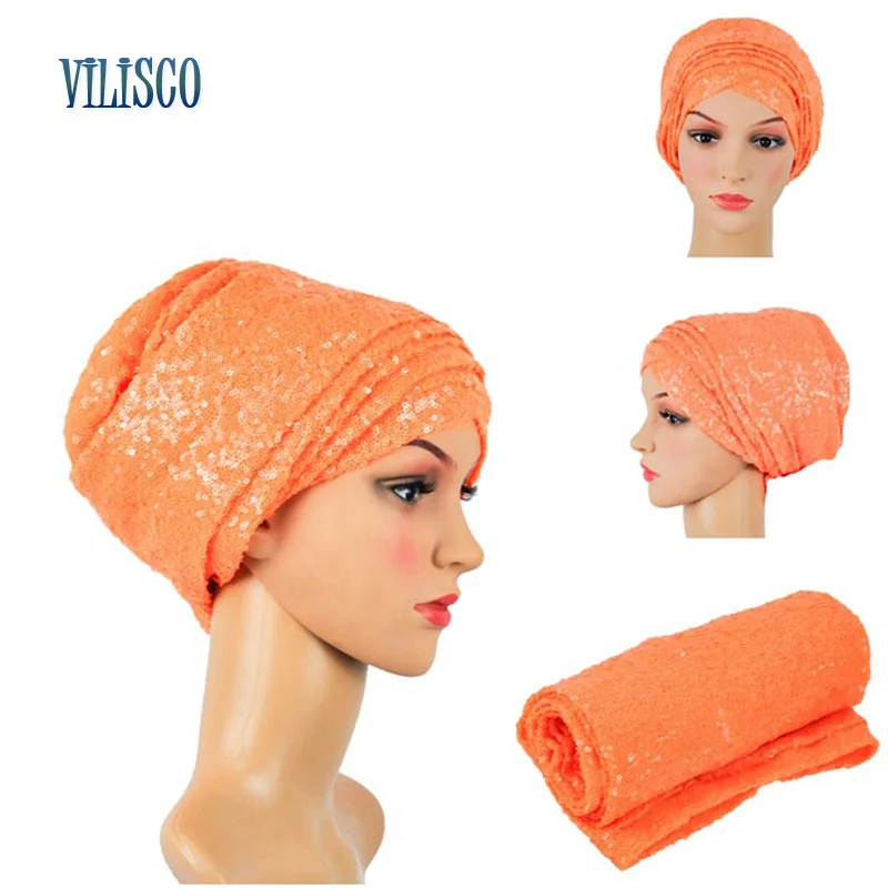 Разноцветные головные уборы с блестками тюрбан в африканском стиле африканские повязки Sego головной платок геле для женщин вечерние Зимние головные уборы XH05 - Цвет: 6
