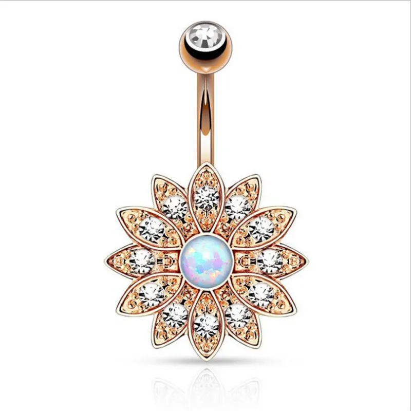 

New Surgical Steel Big Flower Dangle navel rings Crystal Navel Gold Silver Belly Button Ring Navel Piercing Fashion Body Jewelry