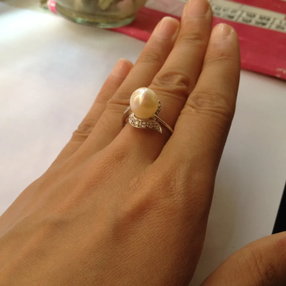 

High Quality Sterling 925 Silver Freshwater Pearl Ring, Heart Shape 7-8mm Rice Pearl Ring
