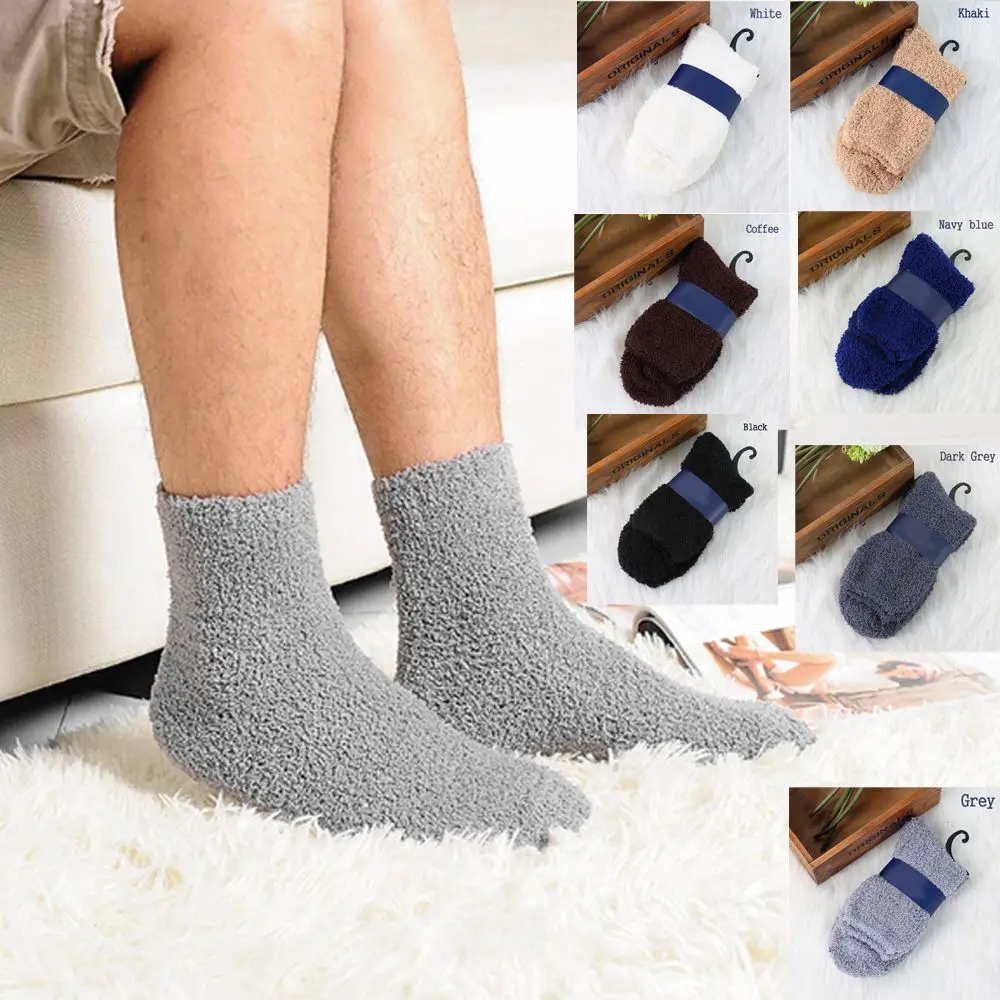 Fashion Men Warm Winter Socks Soft Comfortable Casual Coral Velvet Pure ...