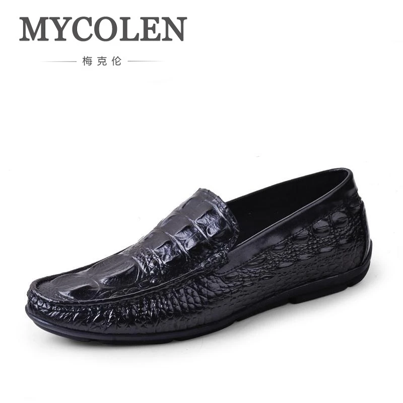 

MYCOLEN 2018 Crocodile Loafers Luxury Brand Leather Italian Shoes Moccasins White Black Handmade Boat Shoes Zapatos De Hombre