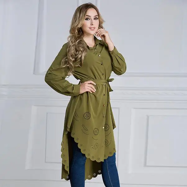 

Muslim Women's Top Shirt Dress Abaya Hollow Out Middle East Robe Moroccan Jubah Ramadan Arab Worship Clothing WF607