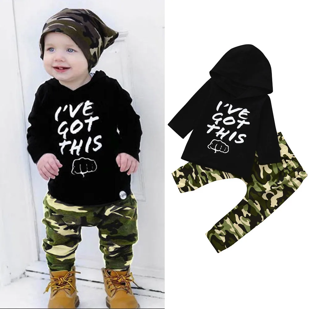 2PCS Toddler Newborn Baby Boys Camouflage Hooded Tops+Pants Outfits Clothes LT 