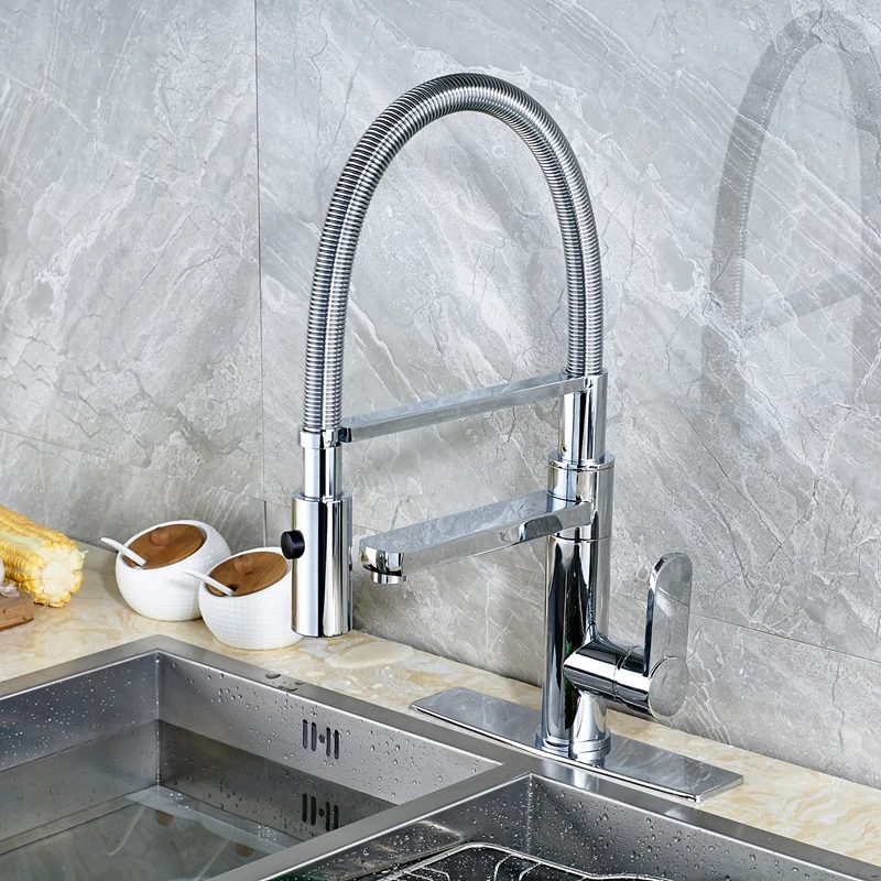 

Modern Deck Mounted Single Handle Kitchen Sink Faucet Mixer Tap Chrome Swivel With Square Cover