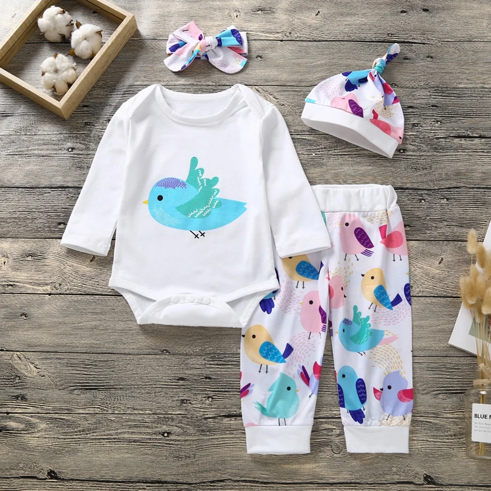 

Autumn Winter Children Clothes Set Newborn Baby Girl Boy Clothes Long Sleeve bear Tops+Pants Hat Bow Headband 4pcs Outfit Set