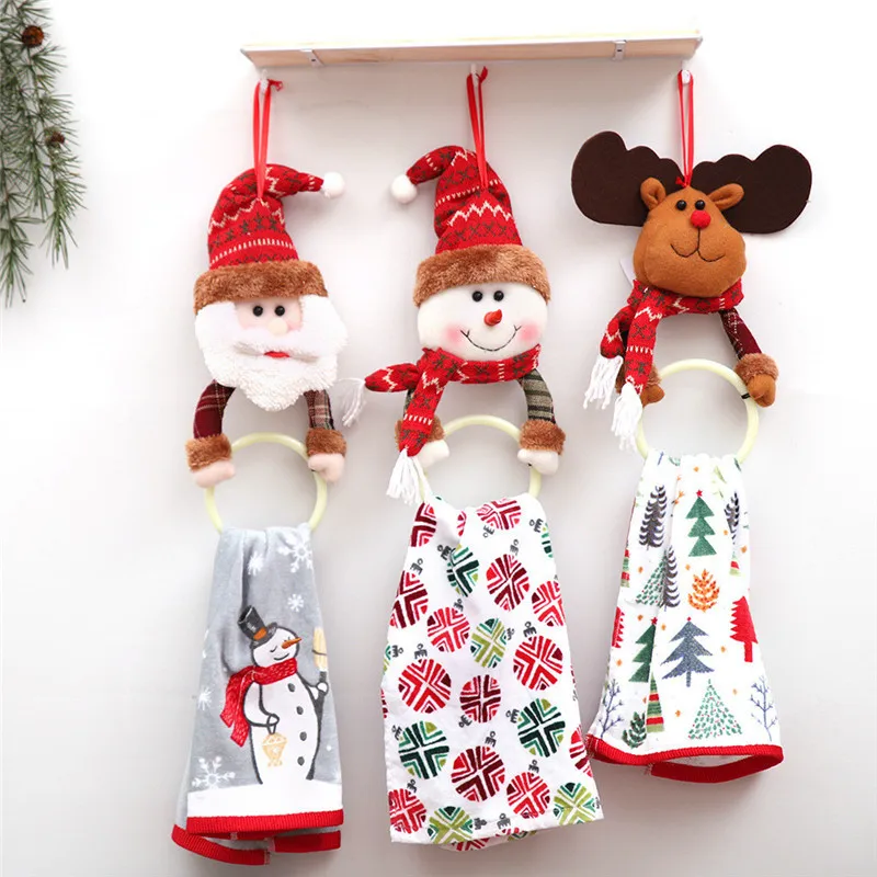 

2018 New Christmas Clothes Napkin Circle Home Pendant Towel Ring Home Door Window Decor 1030