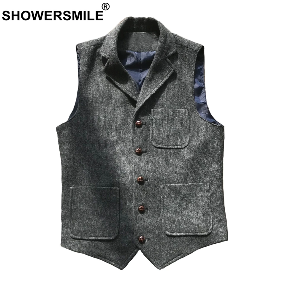 Poches Vestes Printemps Brown Grey Vintage Chevrons 3xl Sans Manches drak Showersmile Hommes Mâle Automne Gris Tweed Light Gilet Laine Foncé Multi lK5T1JuFc3