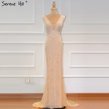 Дубай золотые бисерные жемчужные Роскошные платья для выпускного вечера новейший дизайн v-образным вырезом без рукавов сексуальные платья для выпускного вечера Serene Хилл BLA60896