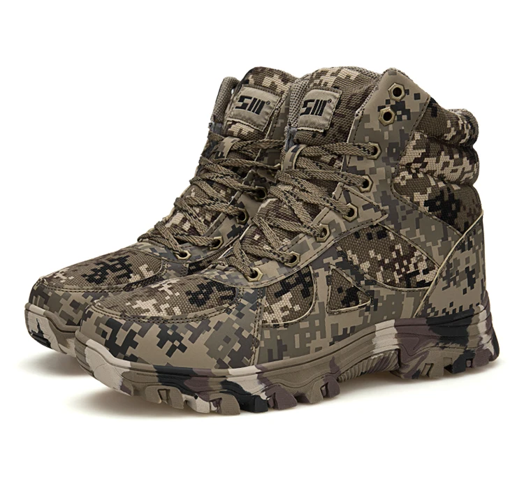 Мужская зимняя парусиновая Обувь На Шнуровке Для Пеших Прогулок; нескользящая хлопковая обувь для прогулок; теплая камуфляжная Армейская Обувь; размеры 36-46