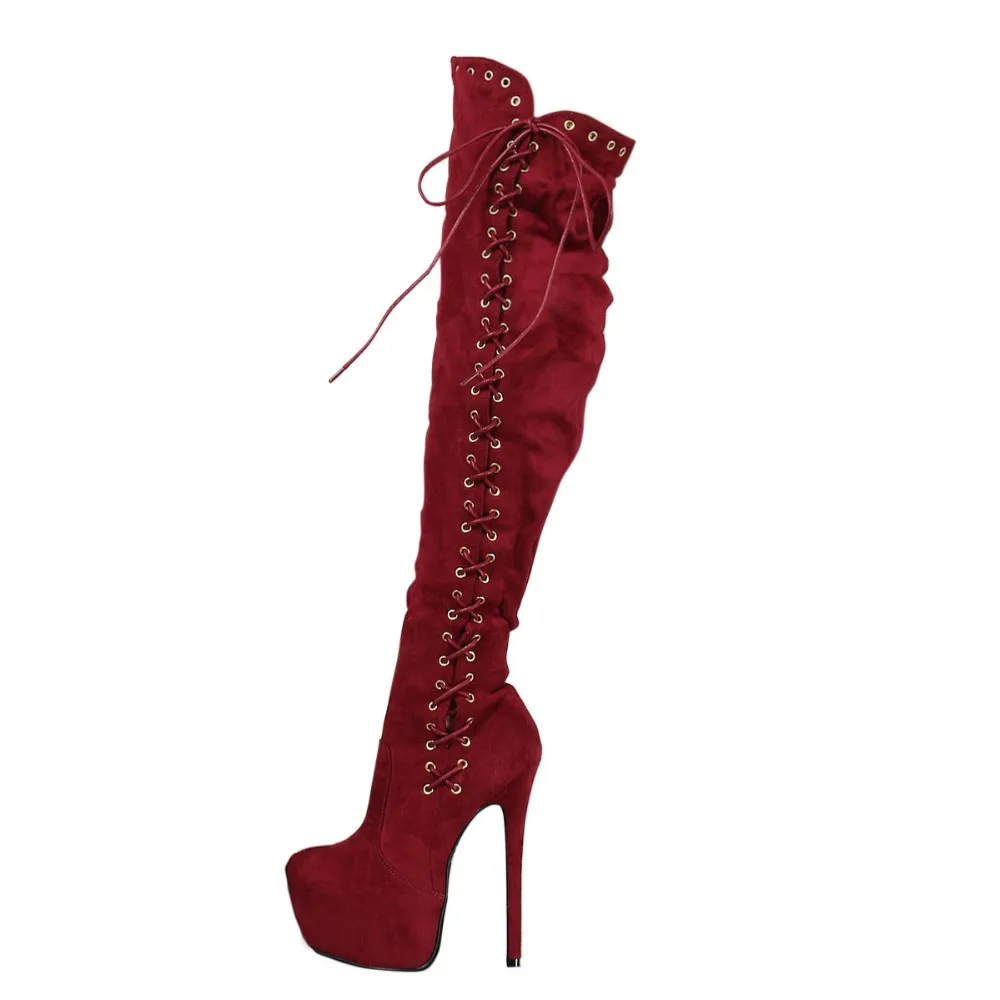

red women gladiator riding boots sexy platform high heels knee high boots round toe stiletto high heels boots cross-tied shoes
