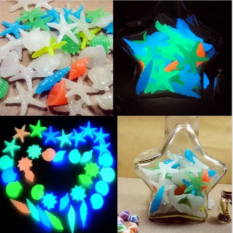 20pcs/lot Artificial Luminous Starfish Shell Stone Glow in Dark Aquarium Fish Tank Decorationin