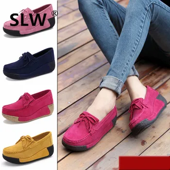 

Lace-Up Kid Suede Butterfly-knot platform women Fringe Cotton Fabric new Flat Platform Slip-On Round Toe PVC fashion Genuine
