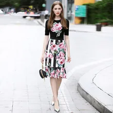 Модная дизайнерская юбка женская Высококачественная полосатая Розовая Юбка До Колена с принтом русалки