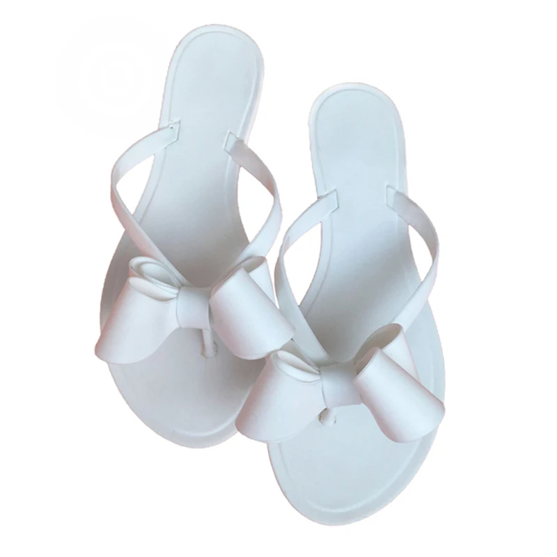 Mcckle женщины шлёпанцы тапочки плоские бабочкой мягкие резиновые шлепанцы женские пляжные шлёпанцы домашняя обувь для улицы повседневные сандалии лето - Цвет: white