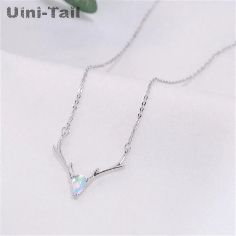 

Uini-Tail new 925 sterling silver Korean elk necklace simple fashion moonlight stone antler necklace fresh student gift GN448