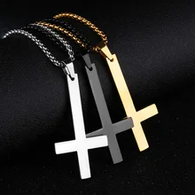 Новая мода черный/золотой/стальной цвет нержавеющая сталь ожерелья обратная подвеска в форме Креста ожерелья для мужчин ювелирные изделия подарок XL036