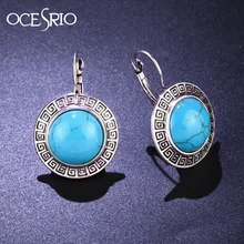 Винтажные большие серьги-гвоздики с камнями Leverback тибетские серебряные серьги синие красные зеленые круглые каменные серьги ers-g49