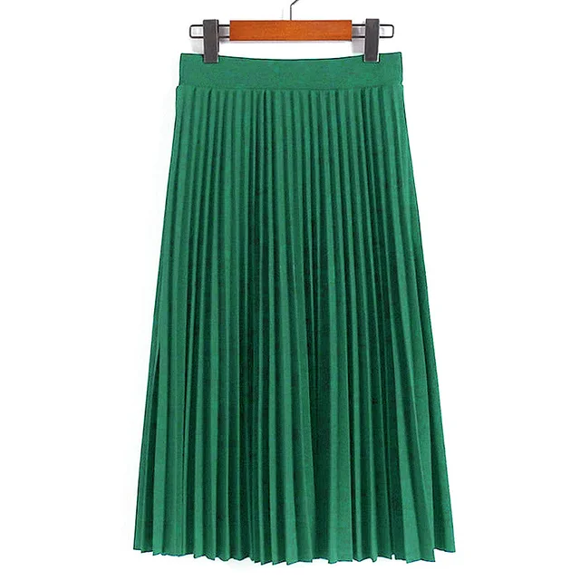 Women Fashion High Waist Pleated Solid Color Ankle Length Skirt All ...