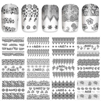 

12 sheets water decal nail art nail sticker slider tattoo full Cover Black Flower Lace Designs A649-660