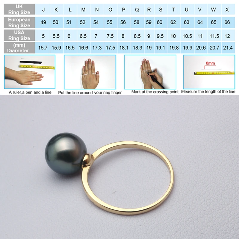 По индивидуальному заказу 18 k золотые кольца jewlry, таитянская Черная жемчужина кольца золотые украшения, свадебные кольца для Прямая женской одежды
