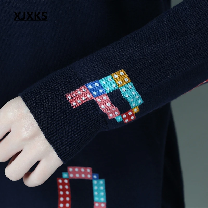Noir Bonne Femmes Bleu De Hauts Chandail Lettre Pull Impression Chandails Tricoté blanc Anglais marine Qualité Mode À Xjxks Vintage 4SZBqPxwP