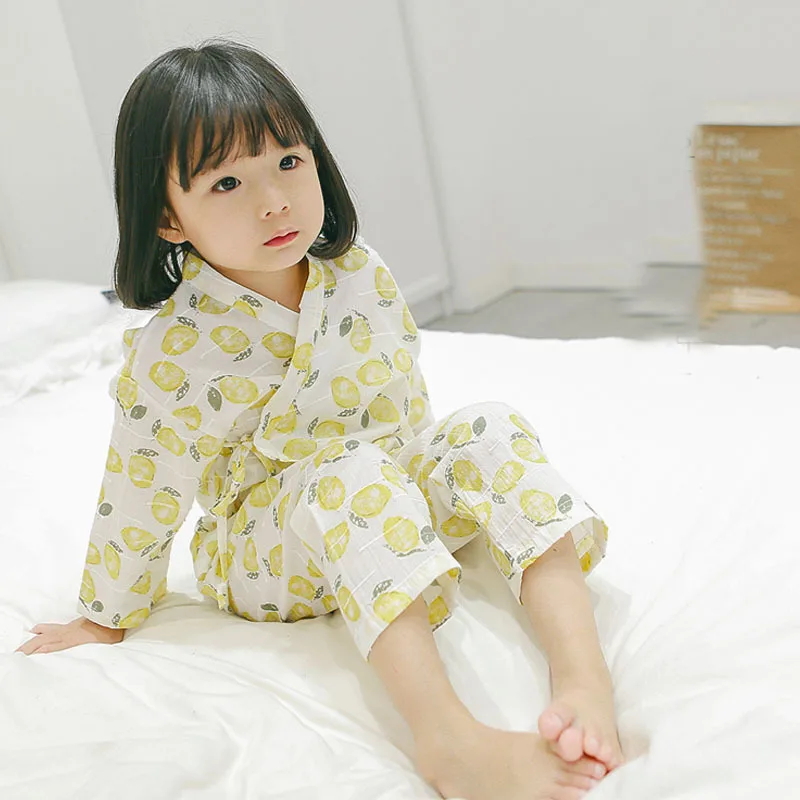 

Pyjamas Kids 2018 Baby Sleepwear Sets Pijama Casual Bathrobe Fruit Lemon Cute Homewear Nightgown Child Kimono Sleep Clothes